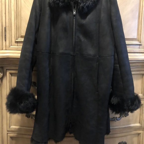 WOMEN'S Chas Mackenzie REAL SHEEPSKIN COAT SIZE XL MADE IN UK/ ENGLAND - Picture 2 of 8
